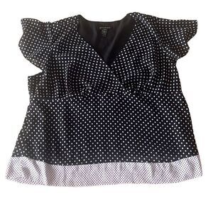 Lane Bryant Chiffon Polka Dot Top Blouse Women’s 26/28 Black White